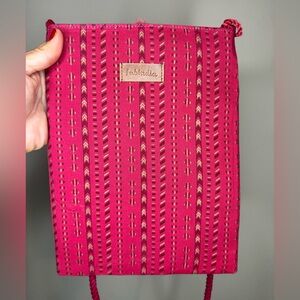 Fabindia Boho Crossbody Bag Pink Pattern Tassel Small Pouch Travel Bag
